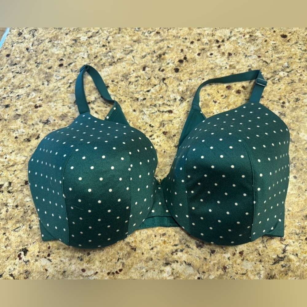 Cacique 38DDD Polka Dot Green Bra FULL COVERAGE